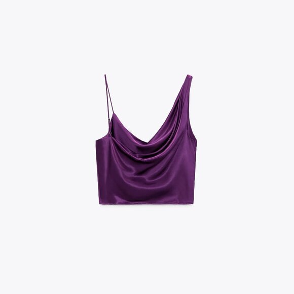 Zara  NWOT Satin One Shoulder Draped Top - Picture 5 of 7